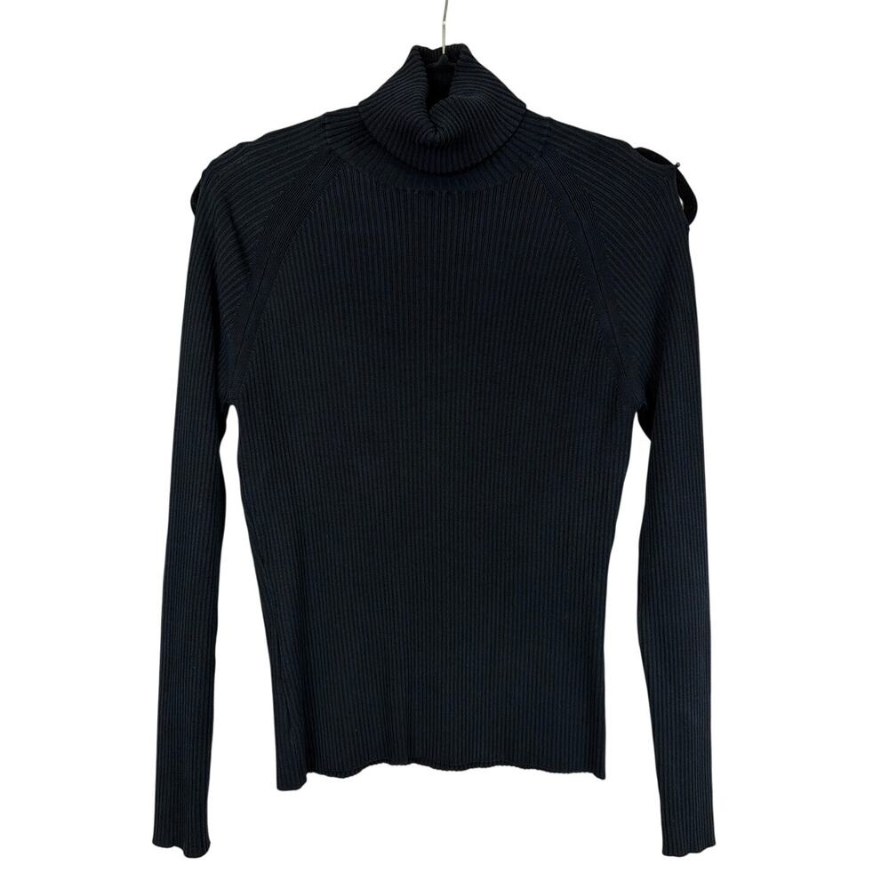 White House Black Market Black Long Sleeve Open Shoulder Turtleneck Top Size M
